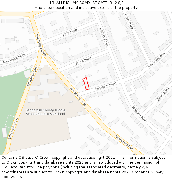 1B, ALLINGHAM ROAD, REIGATE, RH2 8JE: Location map and indicative extent of plot