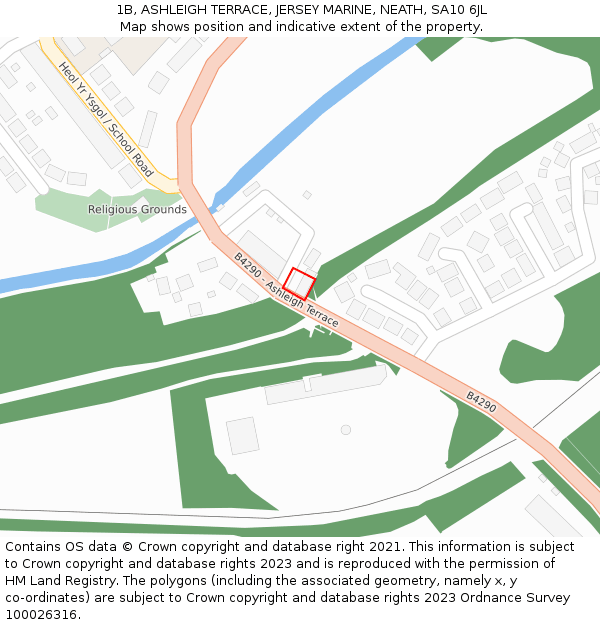 1B, ASHLEIGH TERRACE, JERSEY MARINE, NEATH, SA10 6JL: Location map and indicative extent of plot