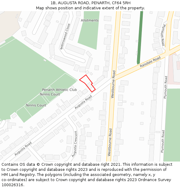 1B, AUGUSTA ROAD, PENARTH, CF64 5RH: Location map and indicative extent of plot