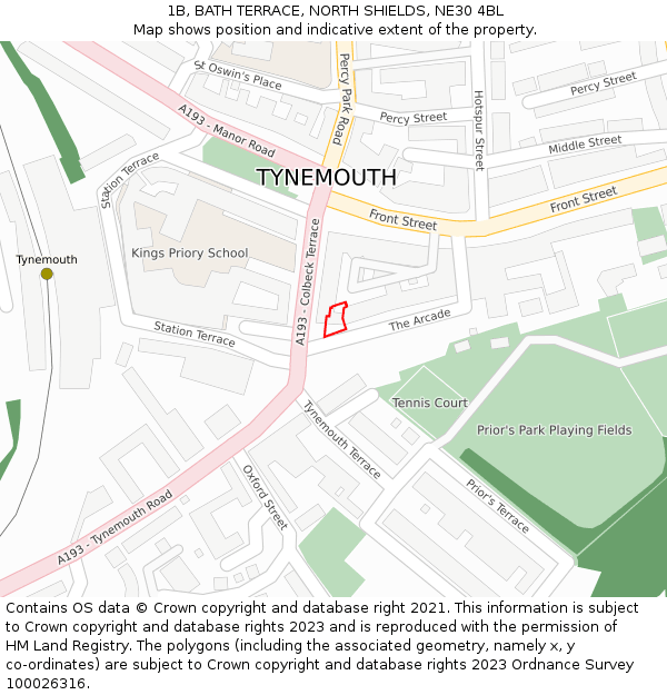 1B, BATH TERRACE, NORTH SHIELDS, NE30 4BL: Location map and indicative extent of plot