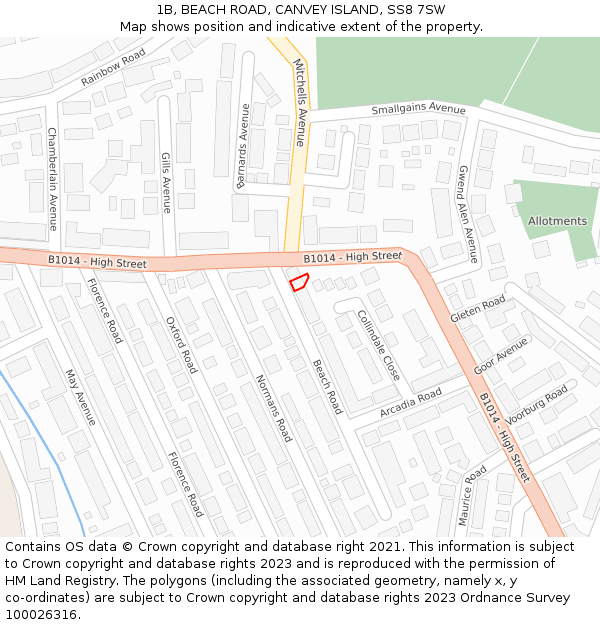 1B, BEACH ROAD, CANVEY ISLAND, SS8 7SW: Location map and indicative extent of plot