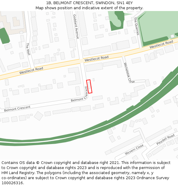 1B, BELMONT CRESCENT, SWINDON, SN1 4EY: Location map and indicative extent of plot