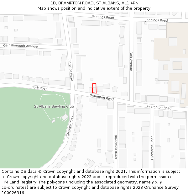 1B, BRAMPTON ROAD, ST ALBANS, AL1 4PN: Location map and indicative extent of plot