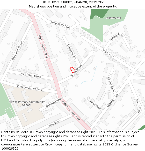 1B, BURNS STREET, HEANOR, DE75 7FY: Location map and indicative extent of plot