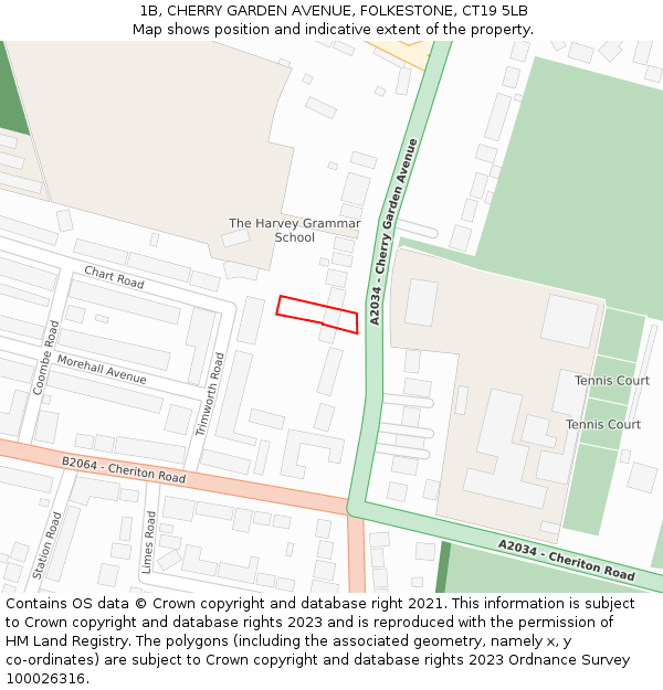 1B, CHERRY GARDEN AVENUE, FOLKESTONE, CT19 5LB: Location map and indicative extent of plot