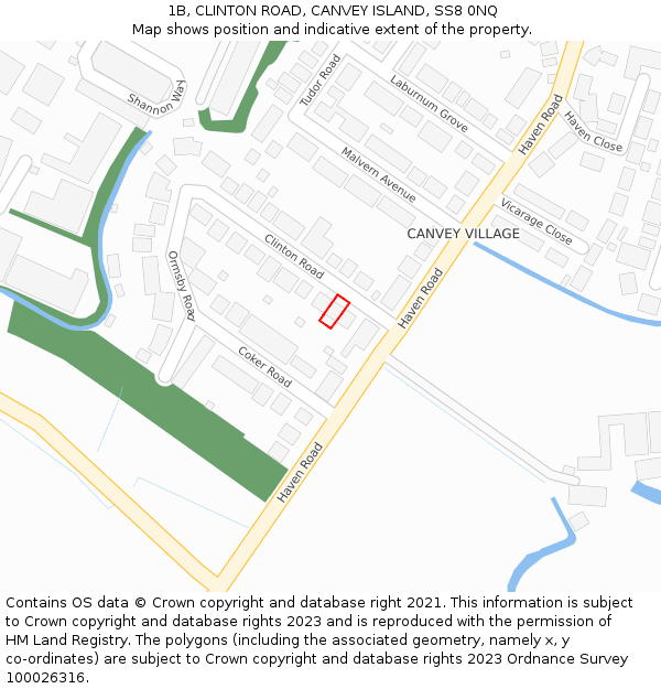 1B, CLINTON ROAD, CANVEY ISLAND, SS8 0NQ: Location map and indicative extent of plot