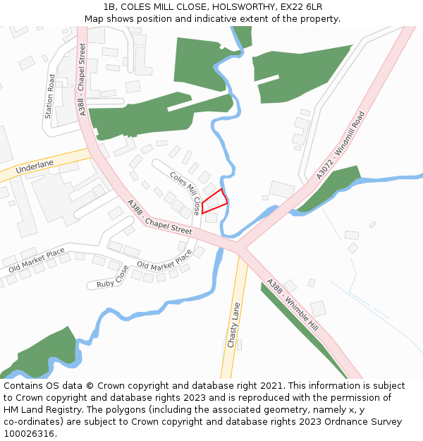 1B, COLES MILL CLOSE, HOLSWORTHY, EX22 6LR: Location map and indicative extent of plot