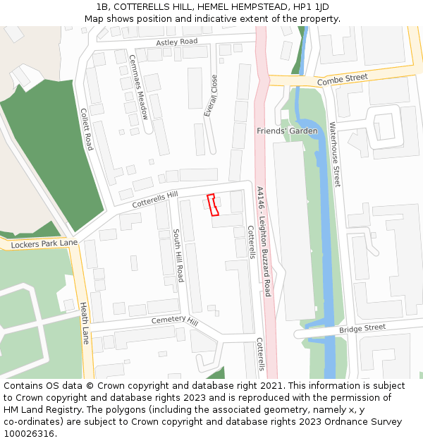 1B, COTTERELLS HILL, HEMEL HEMPSTEAD, HP1 1JD: Location map and indicative extent of plot