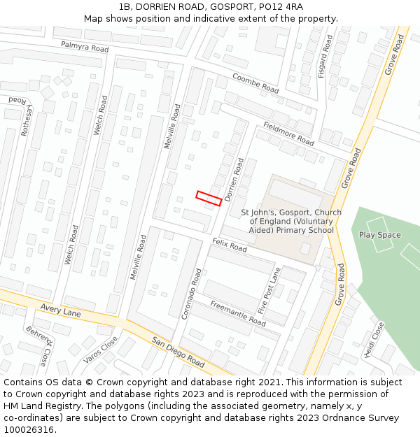 1B, DORRIEN ROAD, GOSPORT, PO12 4RA: Location map and indicative extent of plot