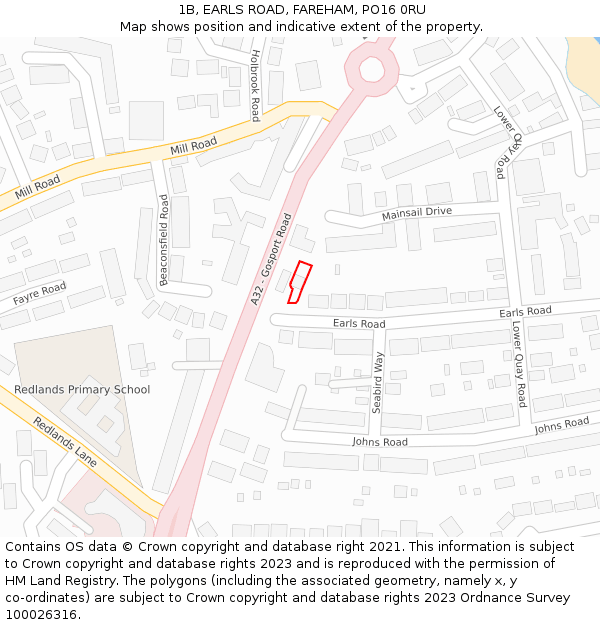 1B, EARLS ROAD, FAREHAM, PO16 0RU: Location map and indicative extent of plot