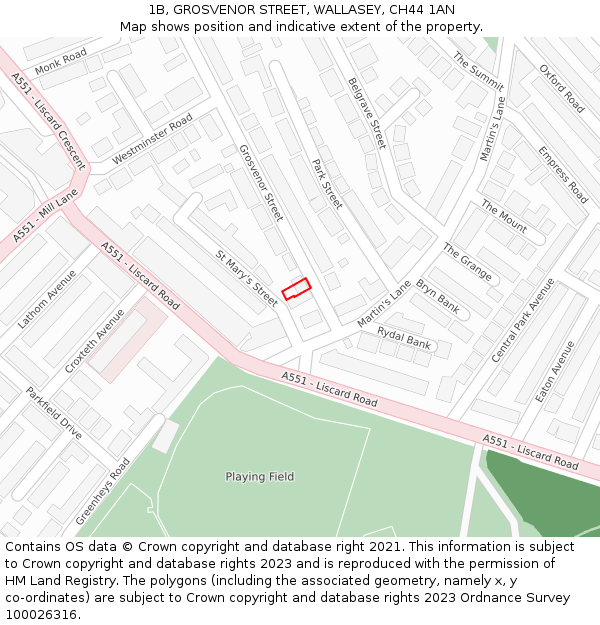 1B, GROSVENOR STREET, WALLASEY, CH44 1AN: Location map and indicative extent of plot