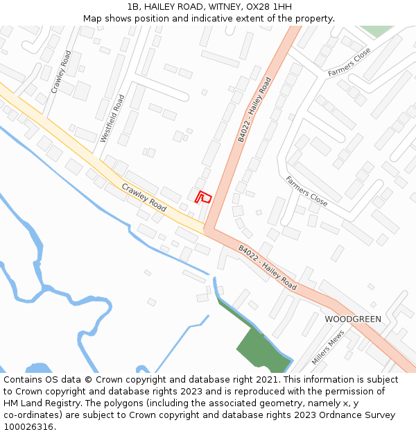 1B, HAILEY ROAD, WITNEY, OX28 1HH: Location map and indicative extent of plot