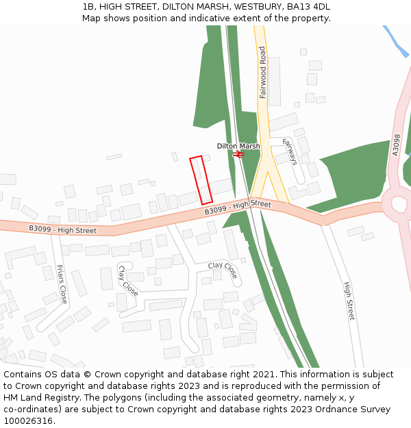 1B, HIGH STREET, DILTON MARSH, WESTBURY, BA13 4DL: Location map and indicative extent of plot