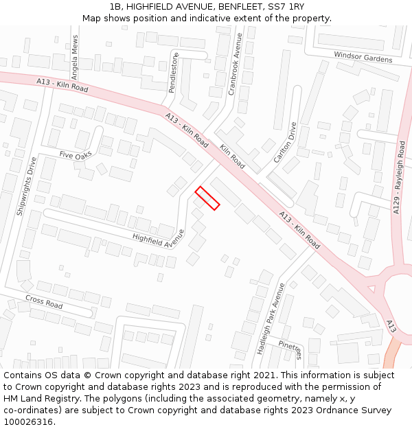 1B, HIGHFIELD AVENUE, BENFLEET, SS7 1RY: Location map and indicative extent of plot