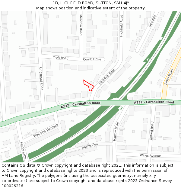 1B, HIGHFIELD ROAD, SUTTON, SM1 4JY: Location map and indicative extent of plot