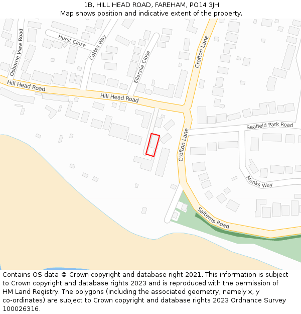 1B, HILL HEAD ROAD, FAREHAM, PO14 3JH: Location map and indicative extent of plot
