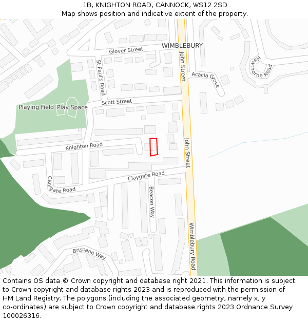 1B, KNIGHTON ROAD, CANNOCK, WS12 2SD: Location map and indicative extent of plot