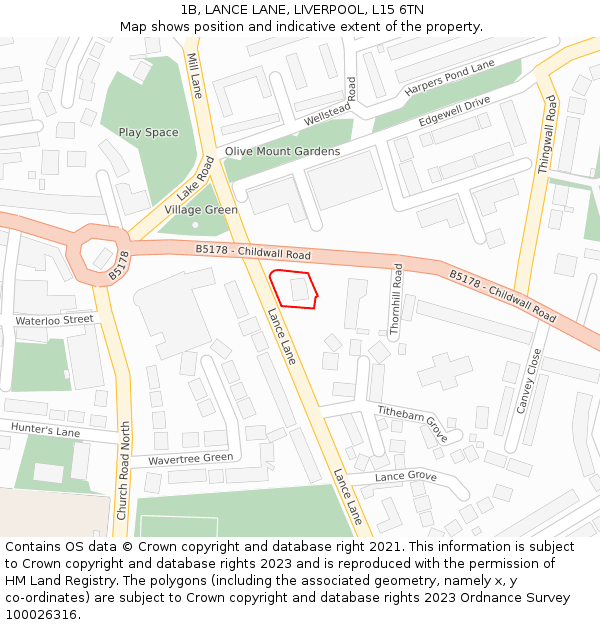 1B, LANCE LANE, LIVERPOOL, L15 6TN: Location map and indicative extent of plot