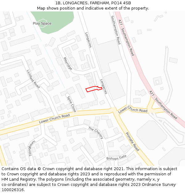 1B, LONGACRES, FAREHAM, PO14 4SB: Location map and indicative extent of plot