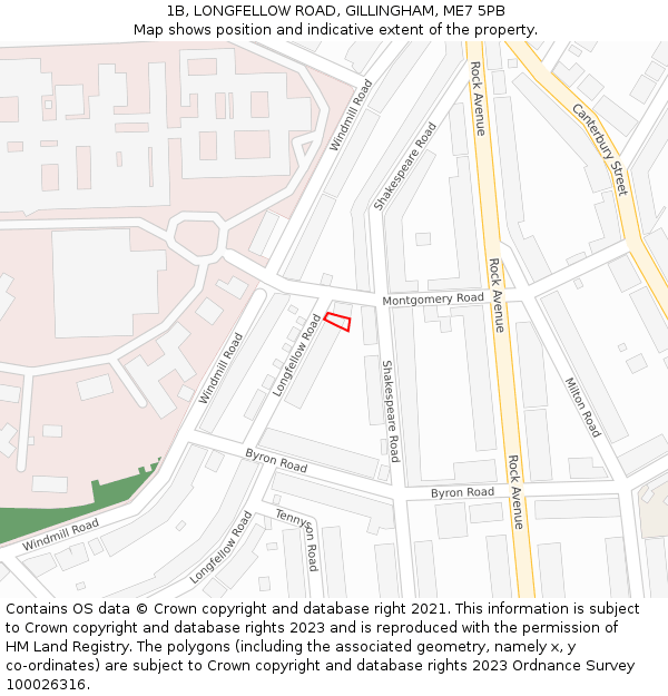 1B, LONGFELLOW ROAD, GILLINGHAM, ME7 5PB: Location map and indicative extent of plot