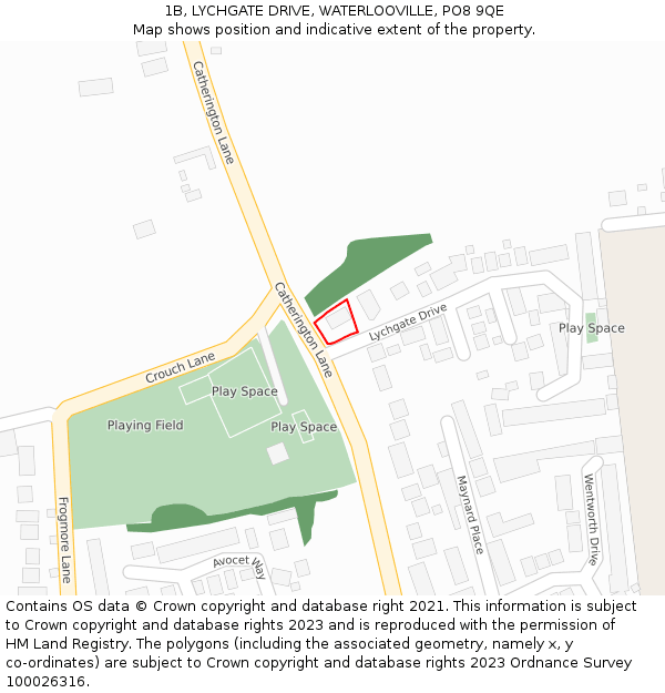 1B, LYCHGATE DRIVE, WATERLOOVILLE, PO8 9QE: Location map and indicative extent of plot