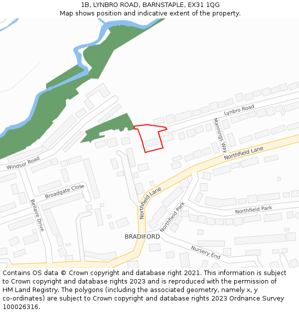 1B, LYNBRO ROAD, BARNSTAPLE, EX31 1QG: Location map and indicative extent of plot