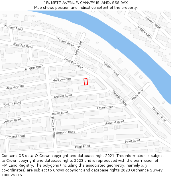 1B, METZ AVENUE, CANVEY ISLAND, SS8 9AX: Location map and indicative extent of plot