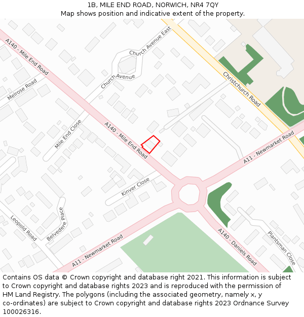 1B, MILE END ROAD, NORWICH, NR4 7QY: Location map and indicative extent of plot