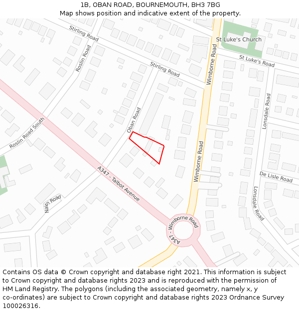 1B, OBAN ROAD, BOURNEMOUTH, BH3 7BG: Location map and indicative extent of plot