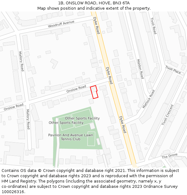 1B, ONSLOW ROAD, HOVE, BN3 6TA: Location map and indicative extent of plot