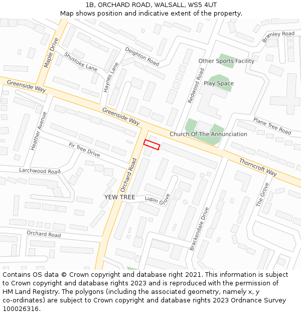1B, ORCHARD ROAD, WALSALL, WS5 4UT: Location map and indicative extent of plot