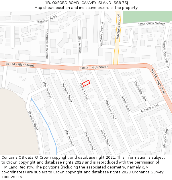 1B, OXFORD ROAD, CANVEY ISLAND, SS8 7SJ: Location map and indicative extent of plot