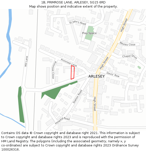 1B, PRIMROSE LANE, ARLESEY, SG15 6RD: Location map and indicative extent of plot