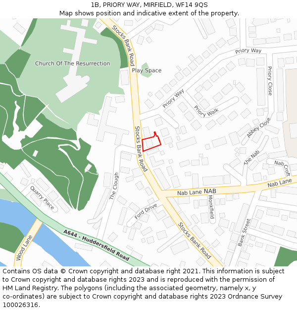 1B, PRIORY WAY, MIRFIELD, WF14 9QS: Location map and indicative extent of plot