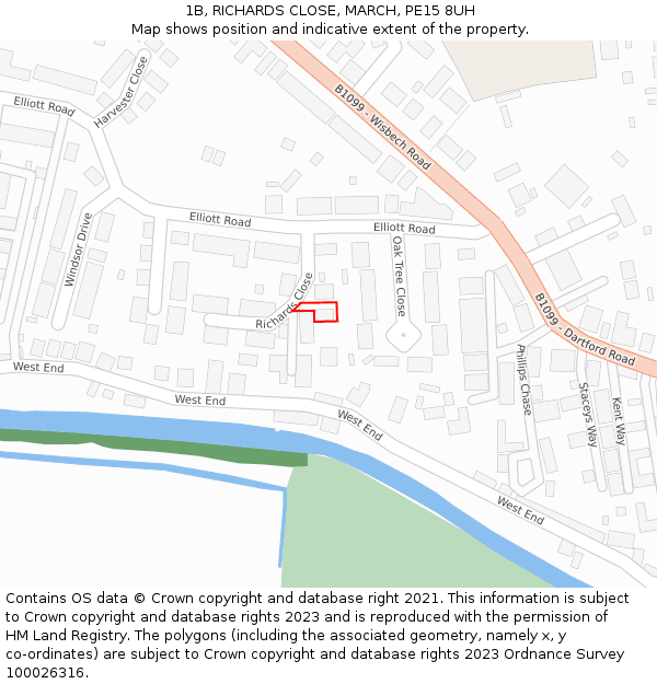 1B, RICHARDS CLOSE, MARCH, PE15 8UH: Location map and indicative extent of plot