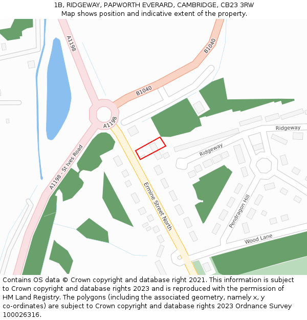 1B, RIDGEWAY, PAPWORTH EVERARD, CAMBRIDGE, CB23 3RW: Location map and indicative extent of plot