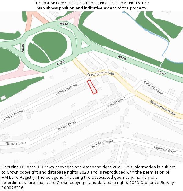 1B, ROLAND AVENUE, NUTHALL, NOTTINGHAM, NG16 1BB: Location map and indicative extent of plot