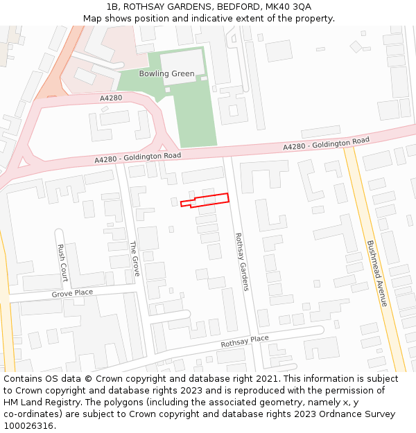 1B, ROTHSAY GARDENS, BEDFORD, MK40 3QA: Location map and indicative extent of plot