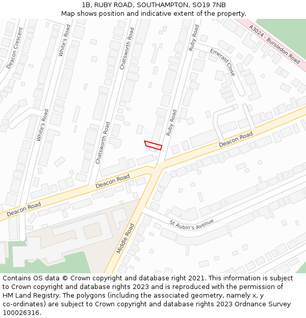 1B, RUBY ROAD, SOUTHAMPTON, SO19 7NB: Location map and indicative extent of plot