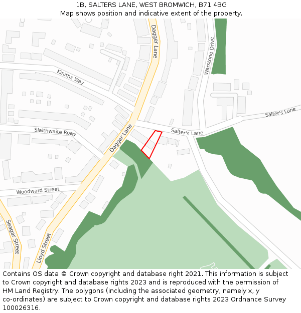 1B, SALTERS LANE, WEST BROMWICH, B71 4BG: Location map and indicative extent of plot