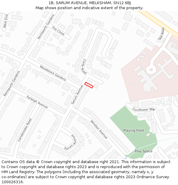 1B, SARUM AVENUE, MELKSHAM, SN12 6BJ: Location map and indicative extent of plot