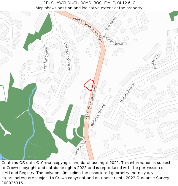 1B, SHAWCLOUGH ROAD, ROCHDALE, OL12 6LG: Location map and indicative extent of plot