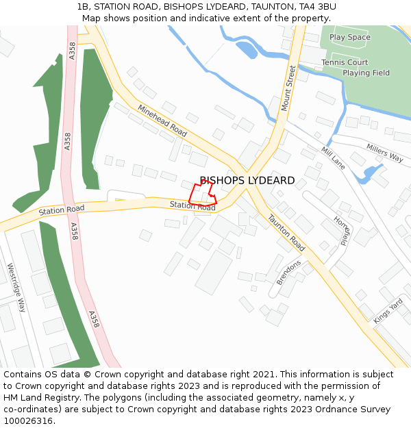 1B, STATION ROAD, BISHOPS LYDEARD, TAUNTON, TA4 3BU: Location map and indicative extent of plot