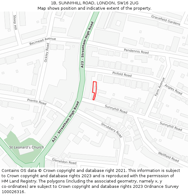 1B, SUNNYHILL ROAD, LONDON, SW16 2UG: Location map and indicative extent of plot