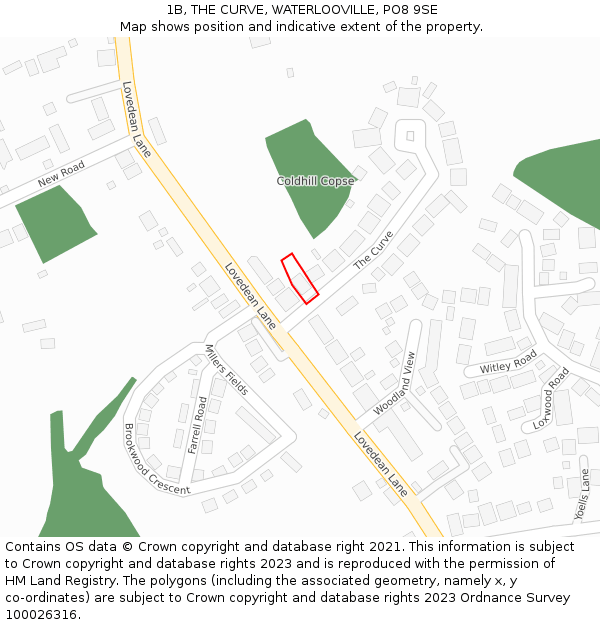 1B, THE CURVE, WATERLOOVILLE, PO8 9SE: Location map and indicative extent of plot
