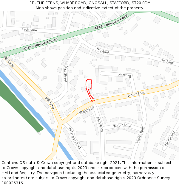 1B, THE FERNS, WHARF ROAD, GNOSALL, STAFFORD, ST20 0DA: Location map and indicative extent of plot