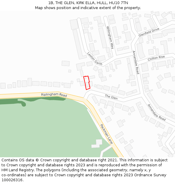 1B, THE GLEN, KIRK ELLA, HULL, HU10 7TN: Location map and indicative extent of plot