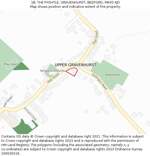 1B, THE PYGHTLE, GRAVENHURST, BEDFORD, MK45 4JD: Location map and indicative extent of plot