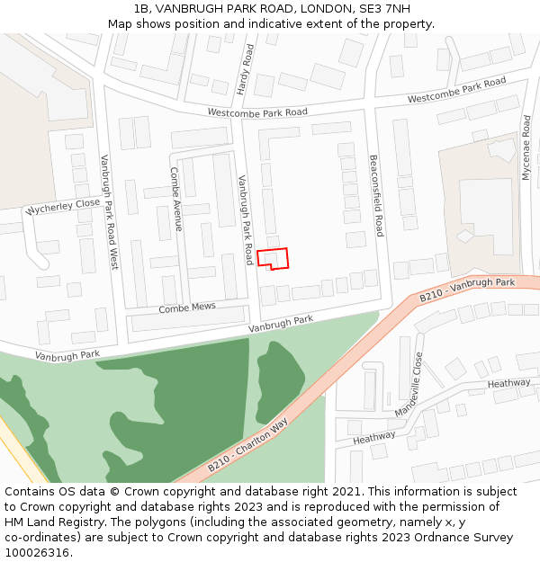 1B, VANBRUGH PARK ROAD, LONDON, SE3 7NH: Location map and indicative extent of plot
