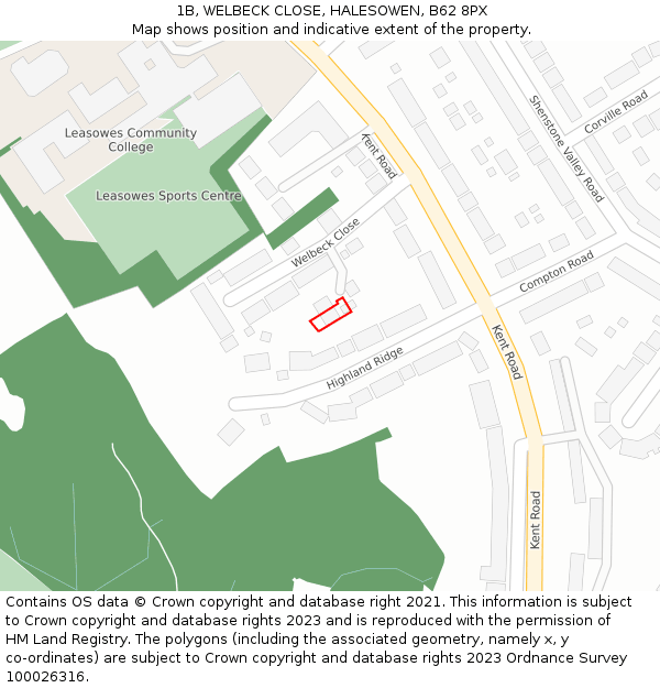 1B, WELBECK CLOSE, HALESOWEN, B62 8PX: Location map and indicative extent of plot